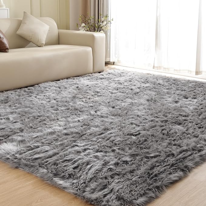 ORINOVA Large Area Rugs 9x12 Living Room Grey Fluffy Rug Faux Sheepskin by ORINOVA
