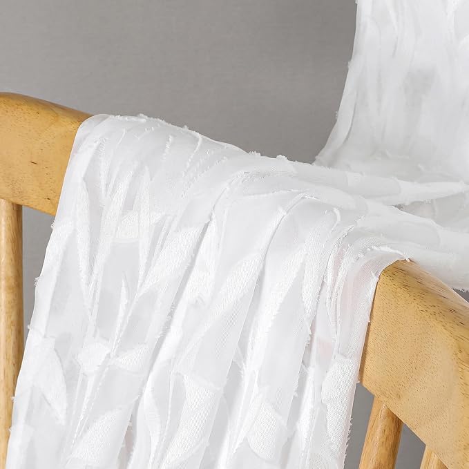 Lecloud Leia White Sheer Curtains 30 Inch Length 2 Pieces, Breathable Jacquard - Image 7