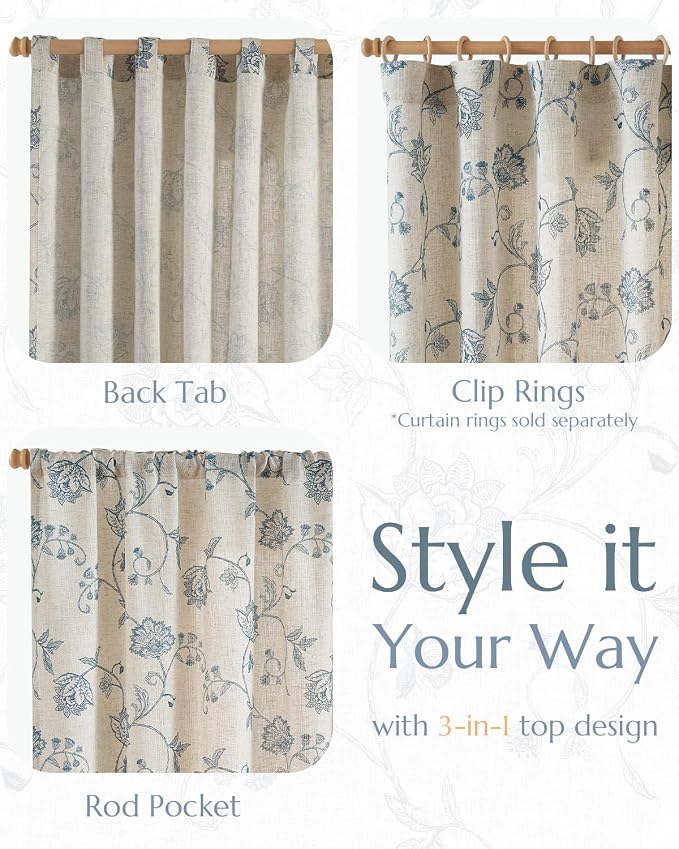 jinchan Linen Curtains Floral Curtains 63 Inch Length - Image 5