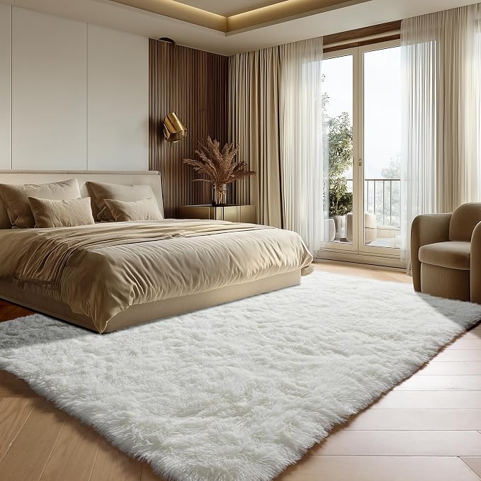 ONASAR Cream White Area Rugs for Bedroom Living Room, Fluffy 4x6 Indoor Bedside - Image 4