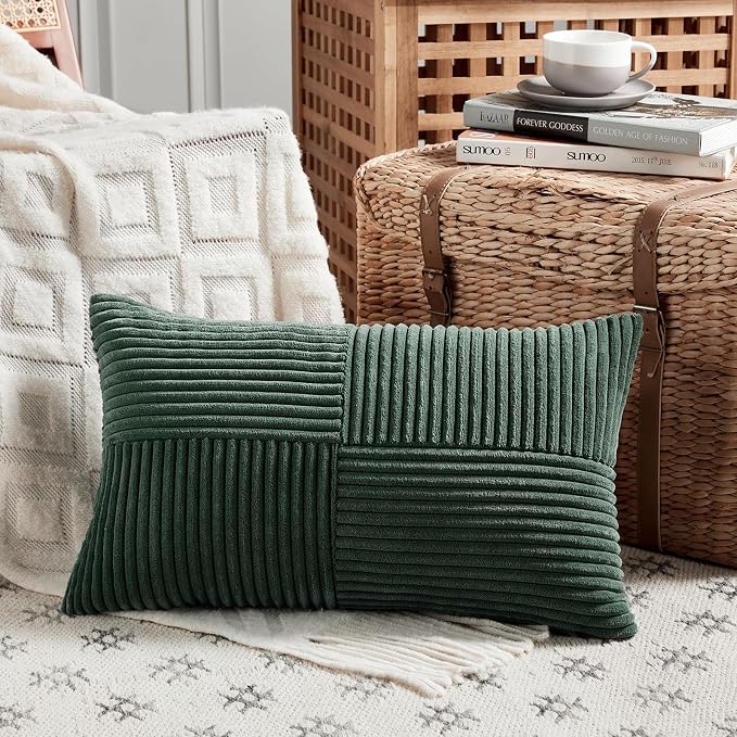 Fancy Homi Set of 2 Dark Green Lumbar Decorative Throw Pillow Covers 14x22 Inch - Image 2