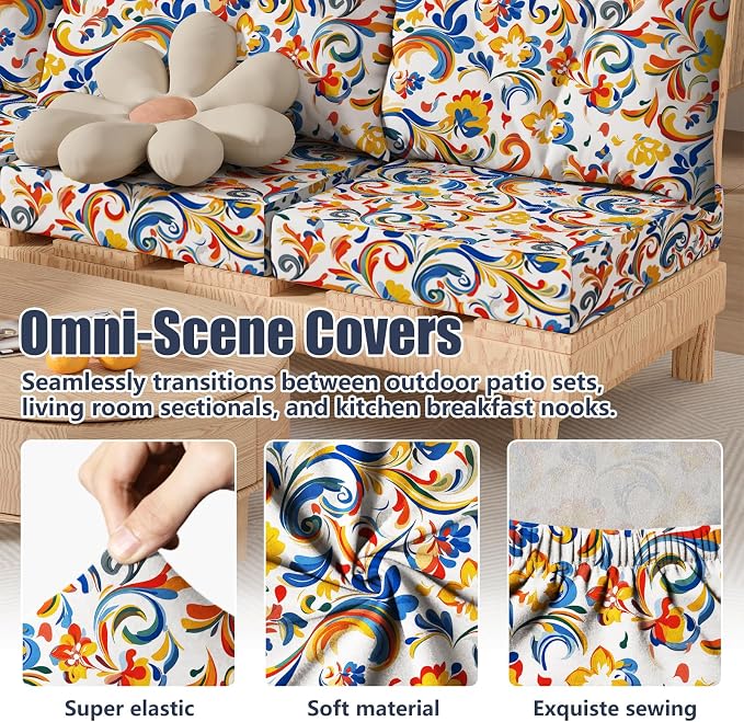 8Pcs Stretch Patio Cushion Covers, Outdoor Couch & Sofa Replacement Slipcovers - Image 4