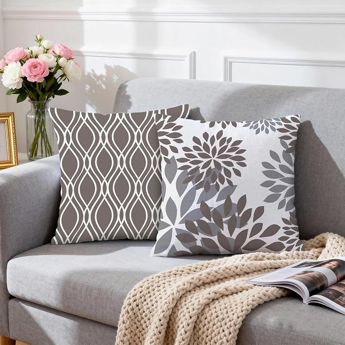 Hexagram Geometric Grey Pillow Covers 18x18 Set of 4, Decorative Outdoor Boho - Image 3