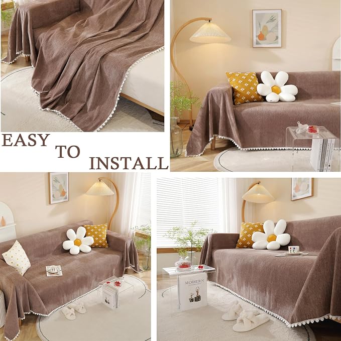 HANDONTIME Brown Sofa Covers Simple Couch Cover - Image 5