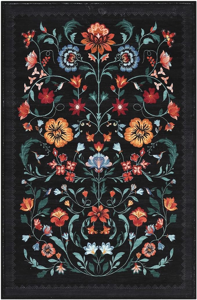 Floral Rug for Entryway 2x3 Rugs Machine Washable Boho Small Area Rug Non-Slip - Image 9