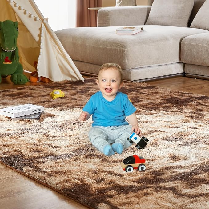 KNZE 8' x 10' Brown Modern Shag Area Rug, Luxuriously Plush, High Pile - Image 3