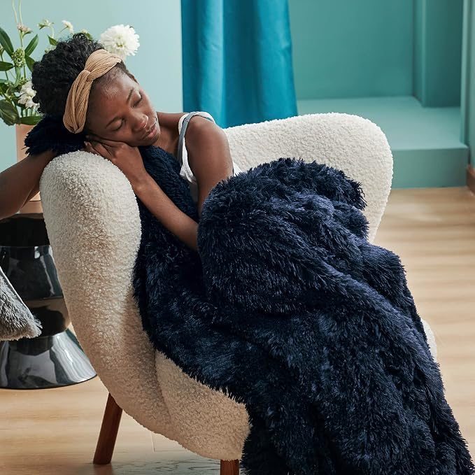 Bedsure GentleSoft Fluffy Navy Blue Throw Blanket - Image 2