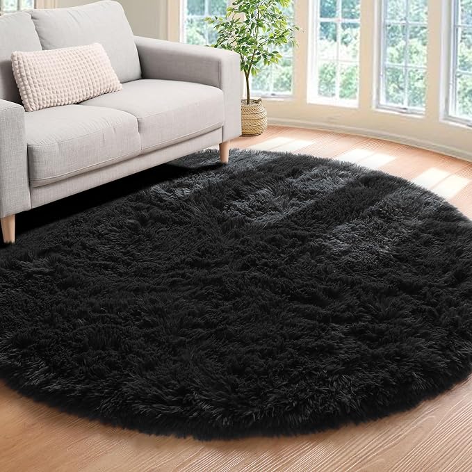 ONASAR Black Round Area Rug 4ft, Soft Bedroom Circle Rugs Floor Mats by ONASAR