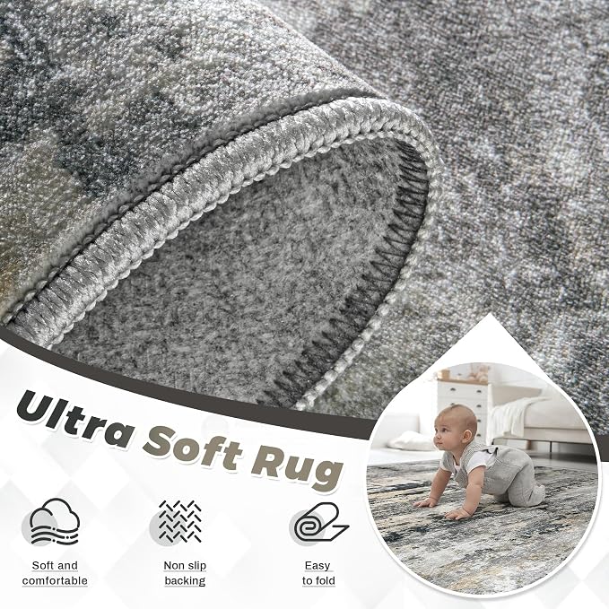 Area Rugs 5x7 for Living Room: Washable Rug Modern Abstract Neutral Soft - Image 4