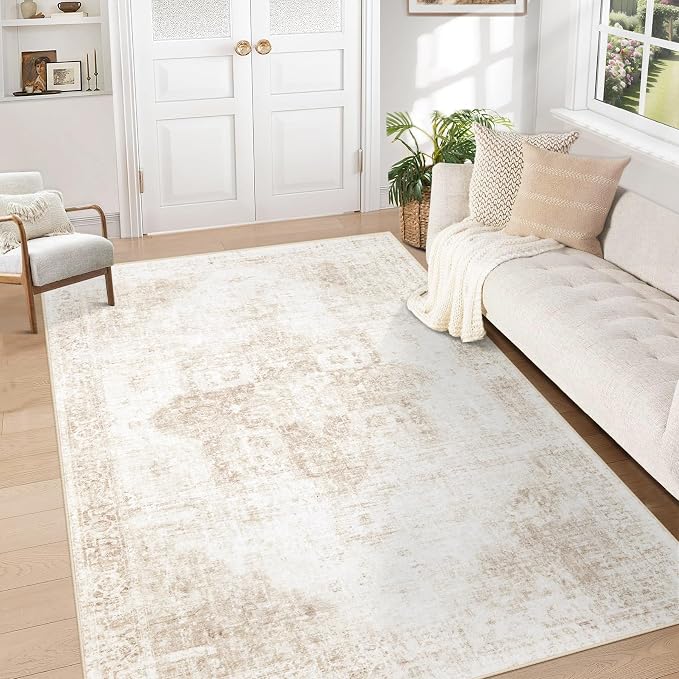 Area Rug 5x7 Washable Rug, Vintage Boho Medallion Rugs Non-Slip Soft Low Pile by VECARF