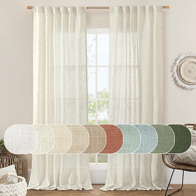 LAMIT Cream Ivory Linen Curtains 95 Inches Long 2 Panels Set by LAMIT