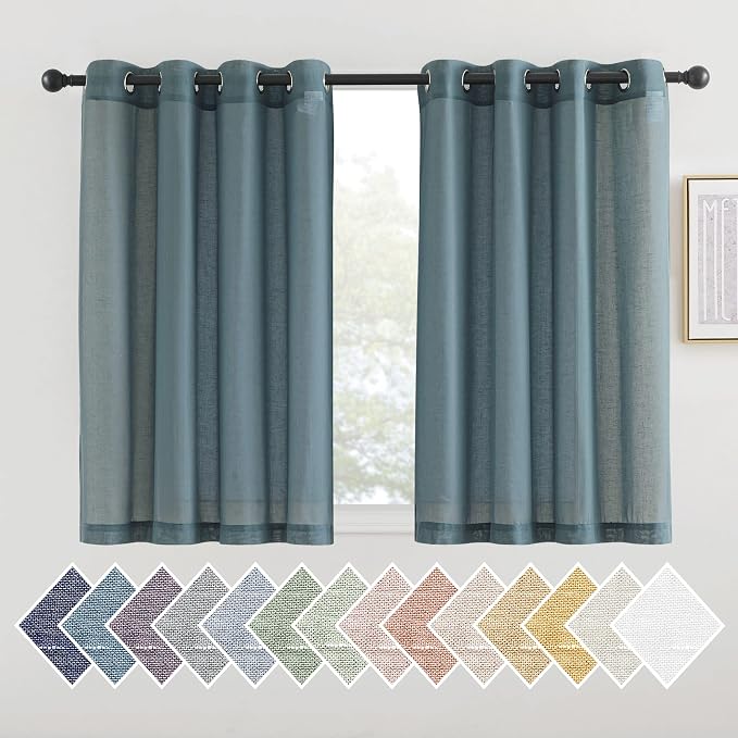 NICETOWN Smoke Blue Linen Sheer Curtains 45 inch Long by NICETOWN