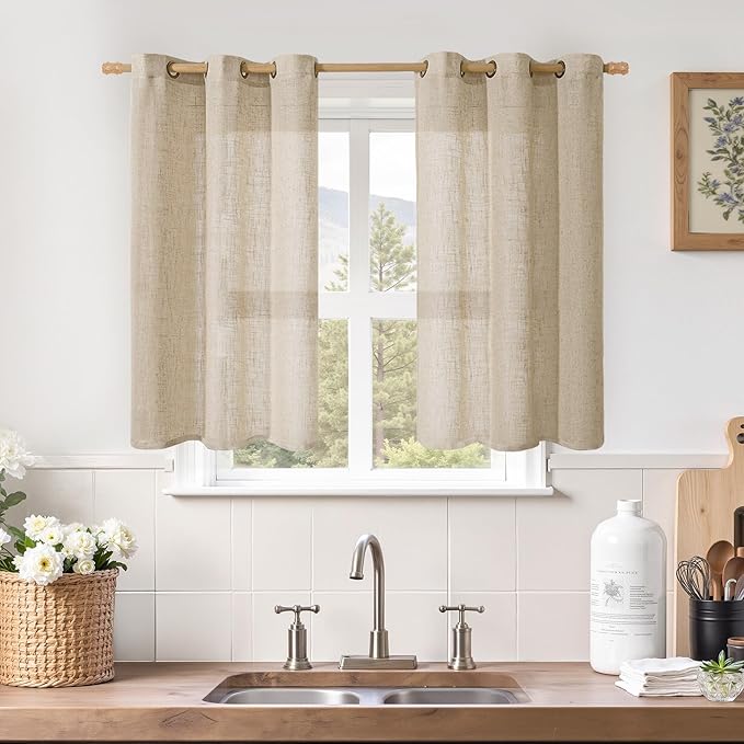 LAMIT Kitchen Linen Curtains 40 Inch Length, Soft Thick Light Filtering Bronze by LAMIT