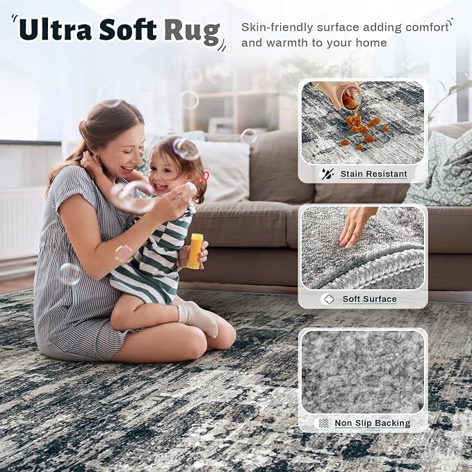 9x12 Area Rug for Living Room, Washable Modern Abstract Large Area Rug Neutral - Image 4