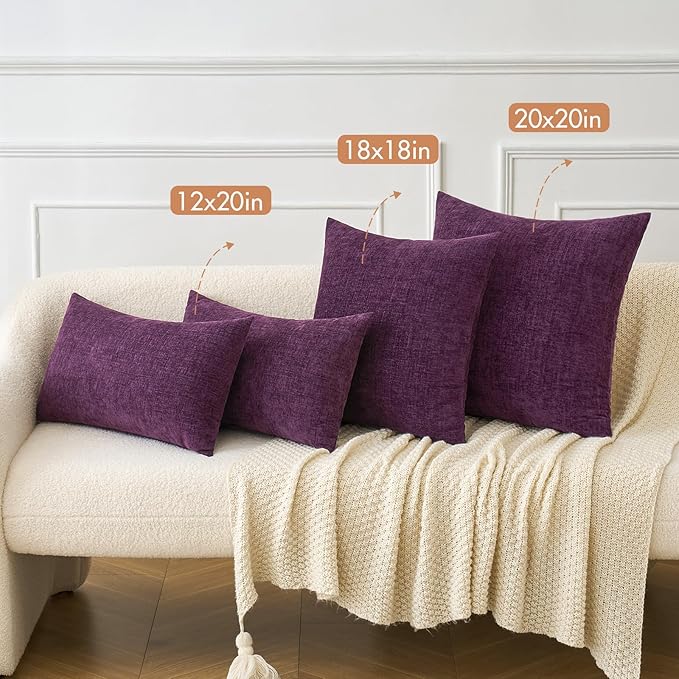 MIULEE Pack of 2 Couch Throw Pillow Covers 12x20 Inch Soft Plum Purple Chenille - Image 4