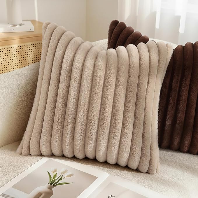 decorUhome Fall Faux Fur Throw Pillow Covers 20x20 Set of 2 Dark Brown | - Image 6
