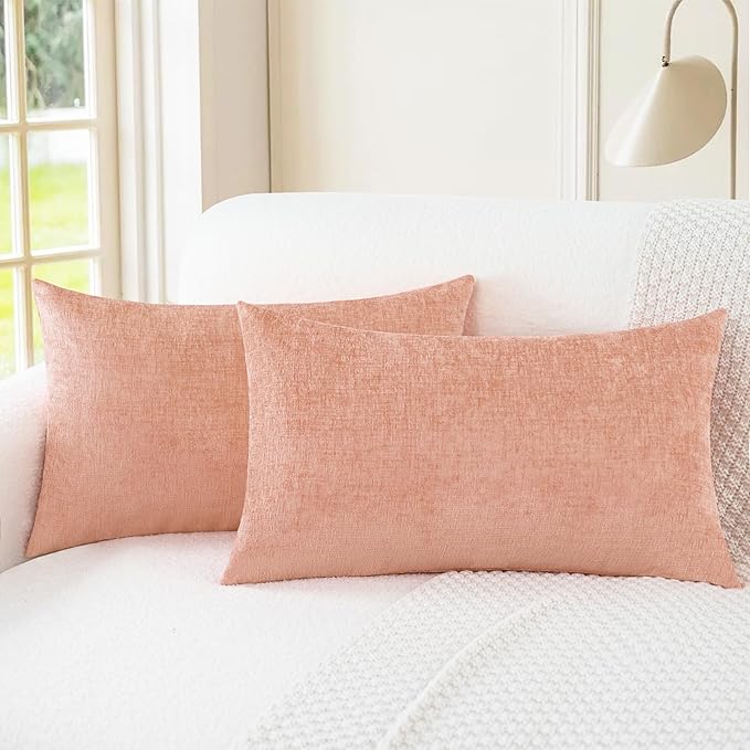 CaliTime Throw Pillow Covers Decorative 12 X 20 Inches Pack of 2 Cozy Chenille by CaliTime