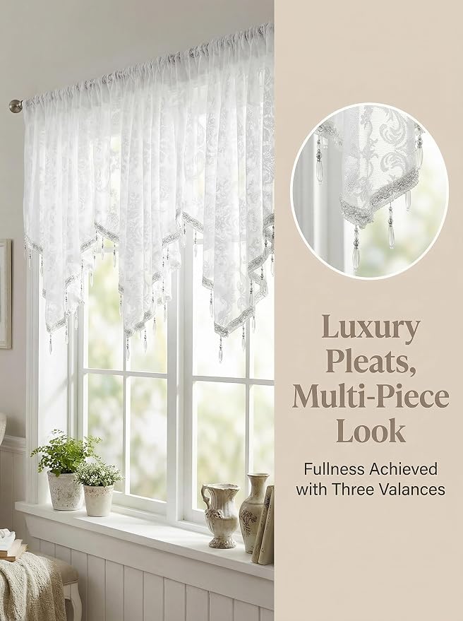 Molaxhome Swag Curtain 51 inch Length Rod Pocket Scalloped Curtain Valance - Image 4