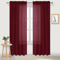 DWCN Christmas Burgundy Sheer Curtains Semi Transparent Voile Rod Pocket by DWCN