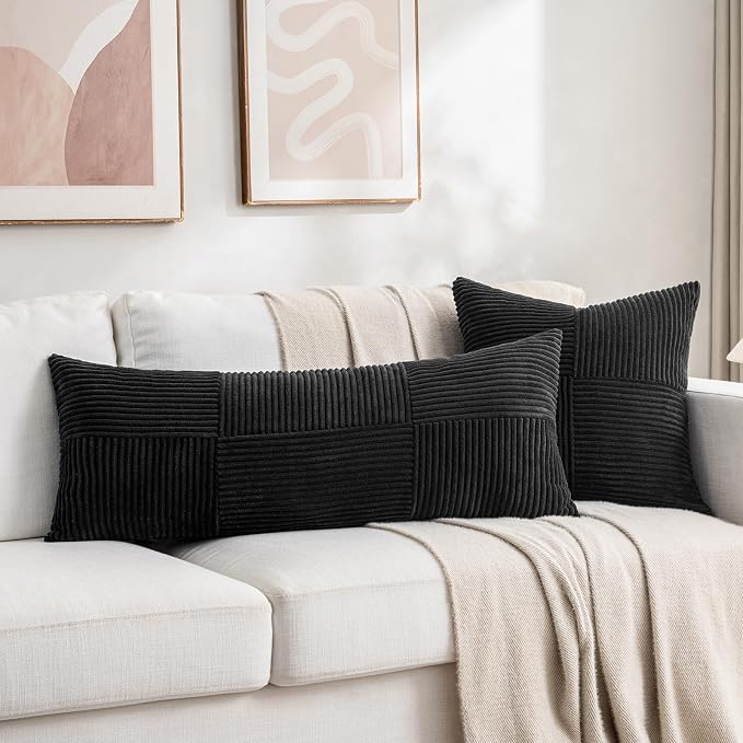 Fancy Homi 2 Packs Black Lumbar Decorative Throw Pillow Covers 12x20 Inch - Image 6