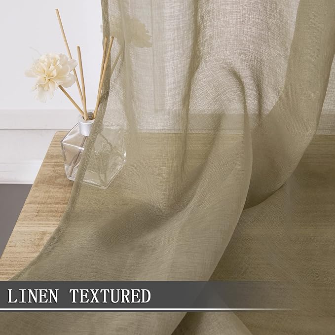 Tollpiz Sheer Curtains Linen Textured Living Room Curtain Sheers Light - Image 2