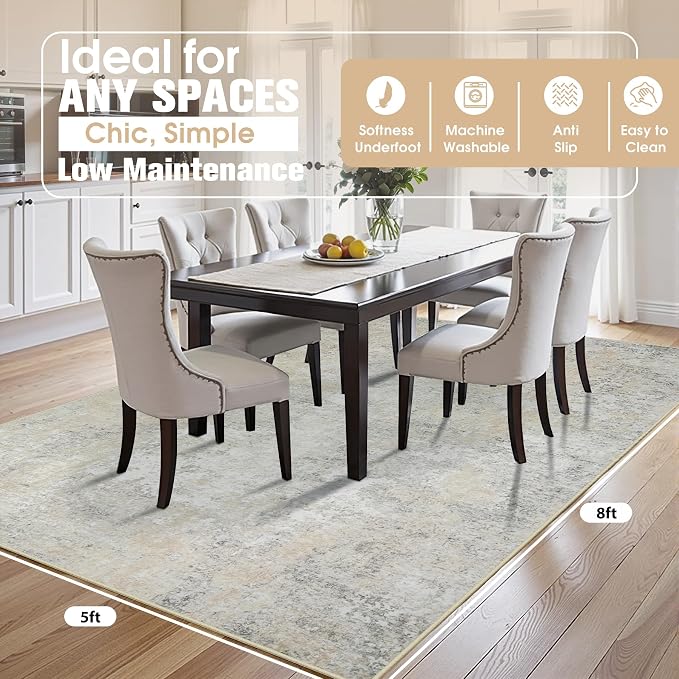 5x8 Area Rugs for Living Room Rug Washable: Abstract Rug for Dining Room - Image 2