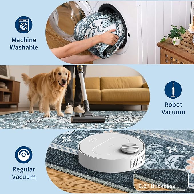 GarveeHome Provence Misty Blue 2x6 Washable Kitchen Runner Rugs Non Slip - Image 5