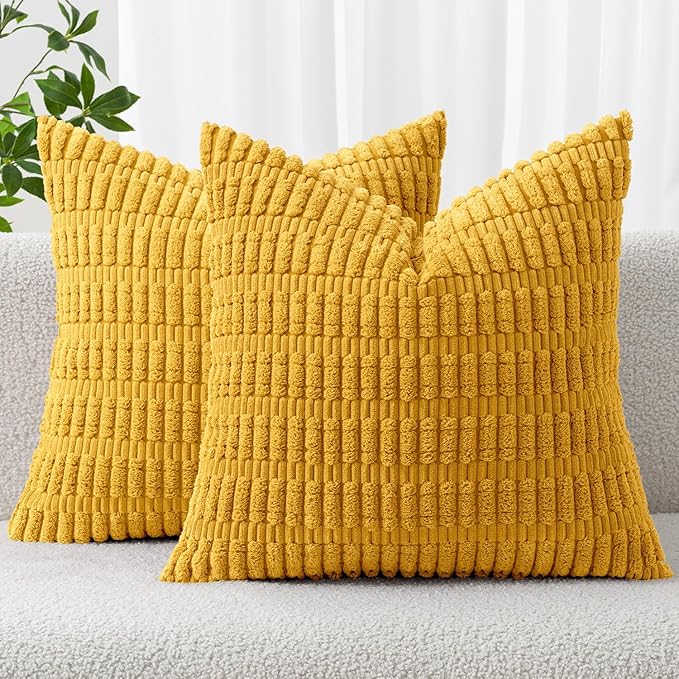 MIULEE Pack of 2 Corduroy Decorative Throw Pillow Covers 16x16 Inch Soft Boho by MIULEE