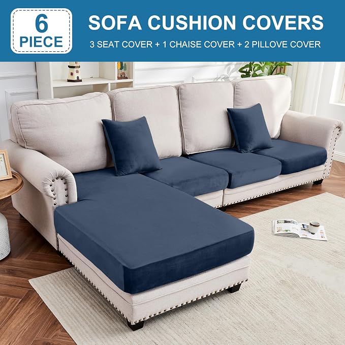 Couch Cover 4-Piece Elastic Velvet Couch Cushion Covers & Chaise Slipcovers - Image 3