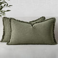 MIULEE Decorative Lumbar Throw Pillow Covers Neutral Linen Fringe Throw Pillows by MIULEE