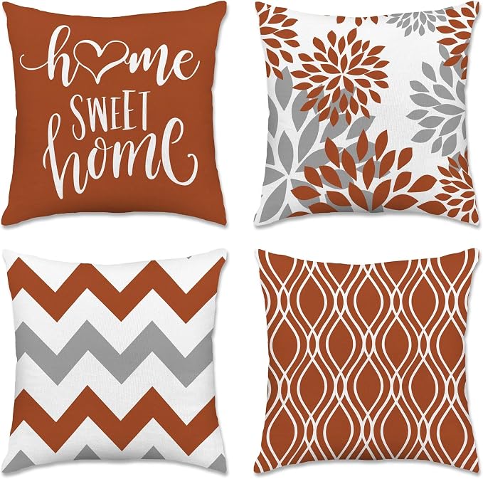 Hexagram Geometric Burnt Orange Pillow Covers 20x20 Set of 4, Decorative by Hexagram