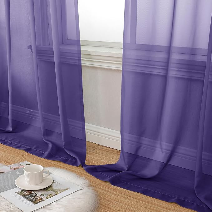Aiyufeng Purple Sheer Curtains 84 Inches Long 2 Panels Set, Light Filtering - Image 7