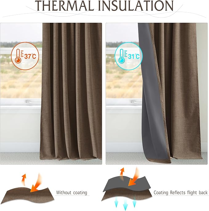 RYB HOME Coffee 100% Blackout Short Curtains 52 Width 45 inch Length, Light - Image 4