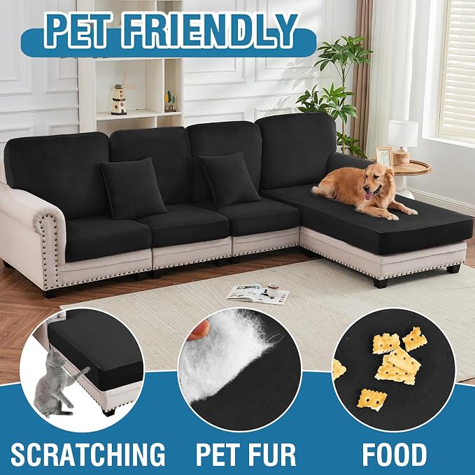 Couch Cover 8-Piece Elastic Velvet Couch Cushion Covers & Chaise Slipcovers - Image 3