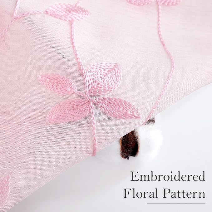 HOMEIDEAS Pink Sheer Curtains 52 X 84 Inches Length 2 Panels Embroidered Vine - Image 2