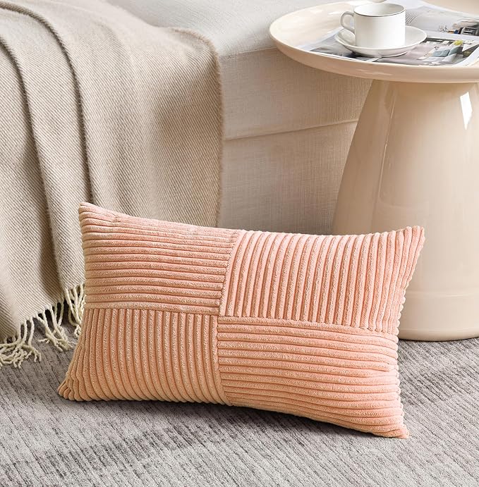 Fancy Homi 2 Packs Peach Lumbar Decorative Throw Pillow Covers 14x24 Inch - Image 2