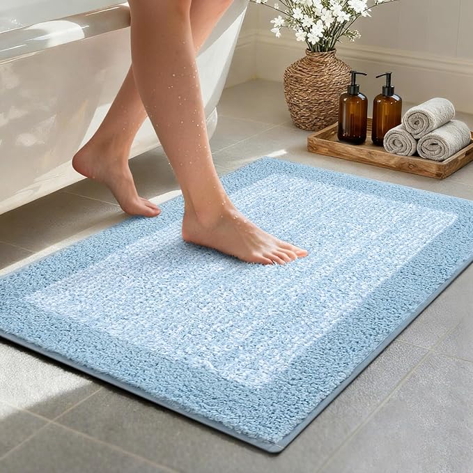 36x24 Large Bathroom Rugs Washable Non Slip, Light Blue Bath Mat by Unknown
