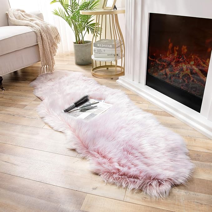 Ashler faux fur rug, Fluffy Shaggy Area Rug Ultra Soft 2 x 6 Feet Sheepskin Fur by AshlerHomeDeco