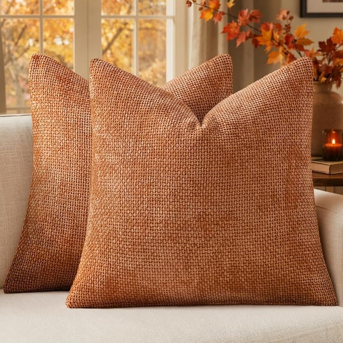 MIULEE Fall Decorative Orange Couch Throw Pillow Covers 18x18 Inch 2 Pack | by MIULEE