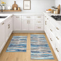 Lansny Modern Abstract Kitchen Rug Set of 2, 2x3 and 2x5 Blue Washable Rug by lansny