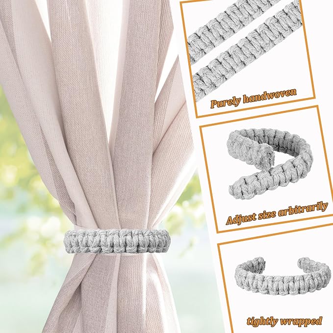 Ptwola 2 Pack Braided Curtain Tiebacks Boho Elegant Rustic Curtain Holdbacks - Image 5