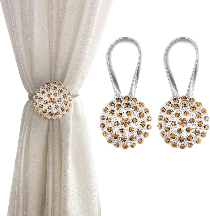 Magnetic Tiebacks for Curtains, 2 Pack Sparkling Crystal Flower Curtain by FOZUBOYO
