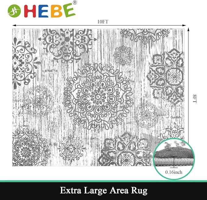 HEBE Washable Area Rug 8'x10' Non Slip Soft Distressed Medallion Bedroom & - Image 2