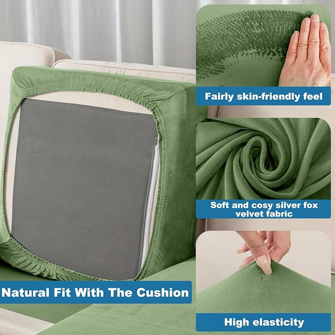Couch Cover 4-Piece Elastic Velvet Couch Cushion Covers & Chaise Slipcovers - Image 5