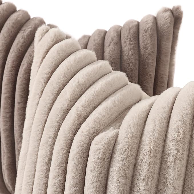 decorUhome Cozy Faux Fur Throw Pillow Covers 24x24 Set of 2 Decorative Soft - Image 2