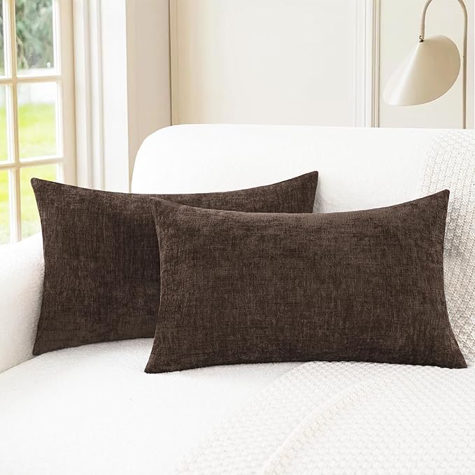 CaliTime Throw Pillow Covers Decorative 12 X 20 Inches Pack of 2 Cozy Chenille by CaliTime
