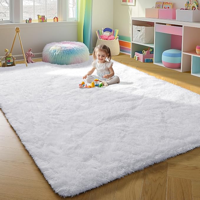 ONASAR White Area Rugs for Bedroom Living Room, Fluffy 4x6 Soft Shag Plush - Image 8