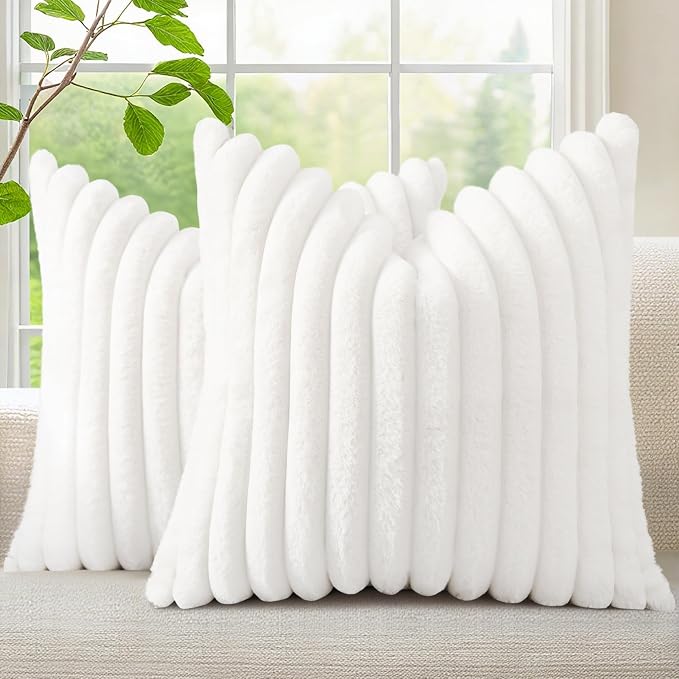 decorUhome Summer Cozy Faux Fur Throw Pillow Covers 22x22 Set of 2 Decorative by decorUhome
