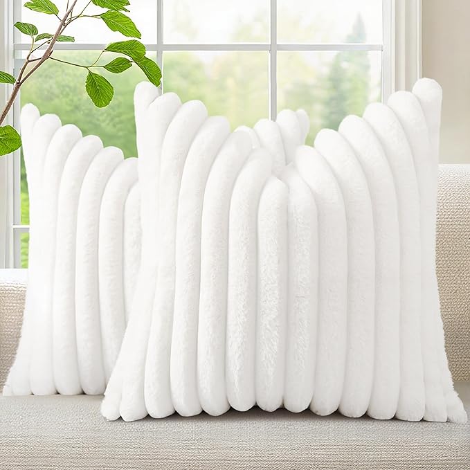 decorUhome Summer Cozy Faux Fur Throw Pillow Covers 18x18 Set of 2 Decorative by decorUhome