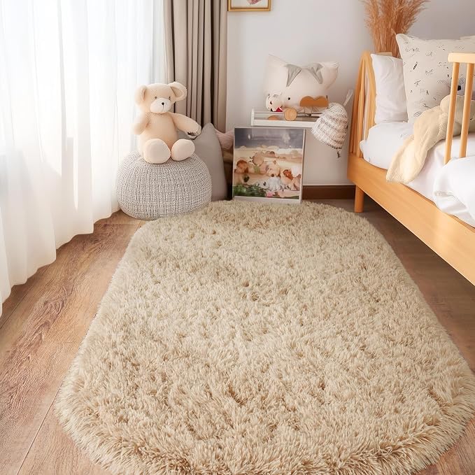 Pionblank Fluffy Area Rug for Bedroom 3.3'x6.2', Shag Oval Rug for Bedside - Image 3